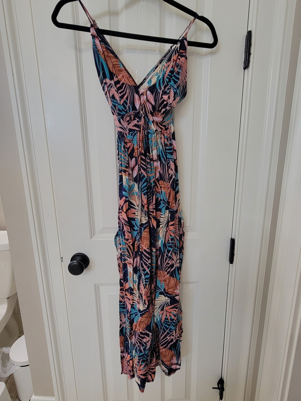 Blush Tropical Dress In Navy, Pink, Teal, and Tan